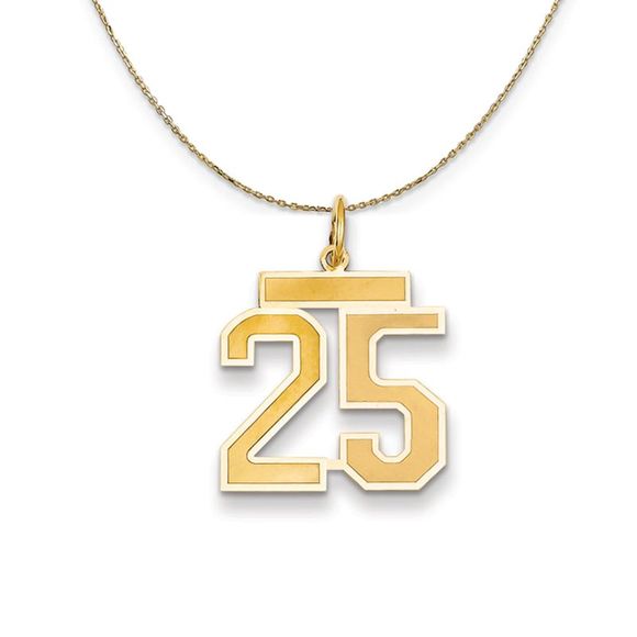 14k Yellow Gold, Jersey, Med Number 25 Necklace - 30 Inch - Picture 1 of 7